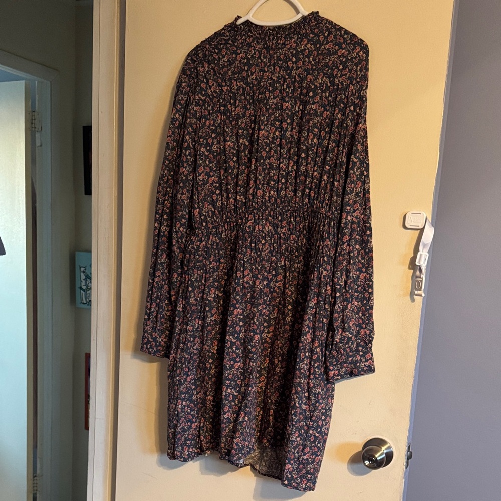 torrid Black Floral Long-Sleeve Smocked Waist Dress